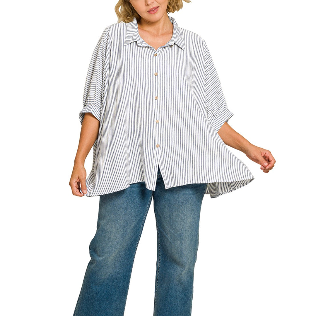 Woven Stripe Button Down