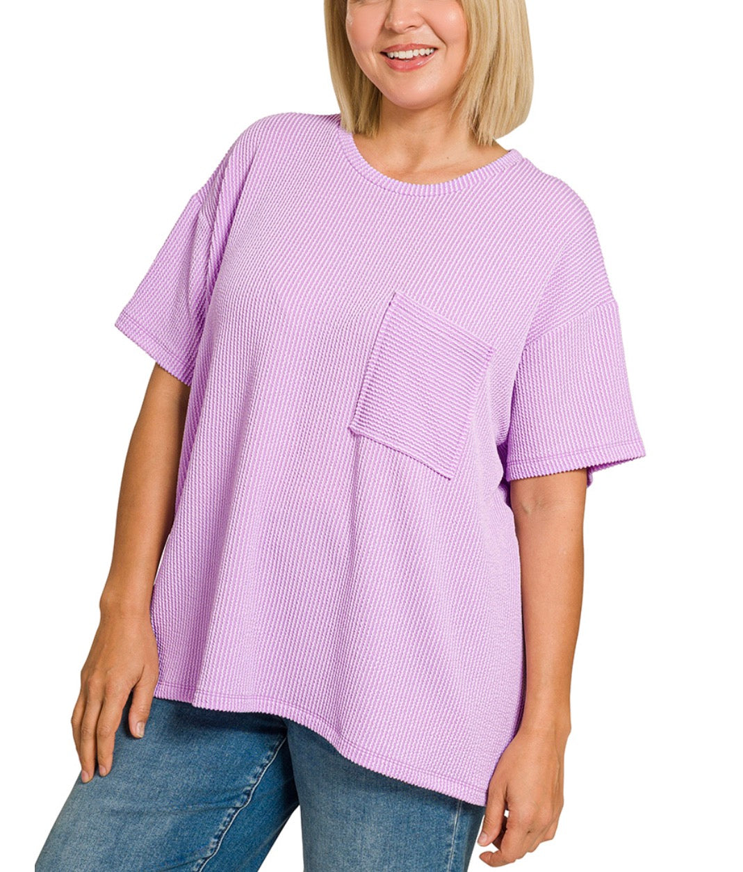 Ribbed Oversized Top With Pocket