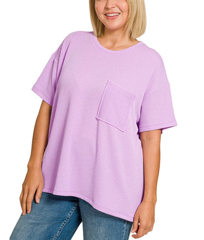 Ribbed Oversized Top With Pocket