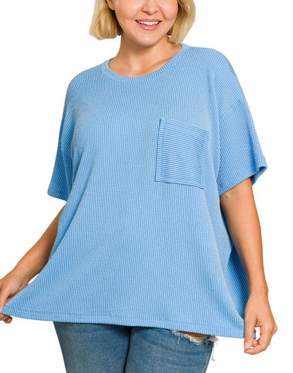 Ribbed Oversized Top With Pocket