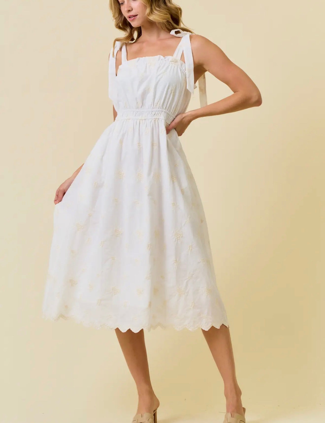 Sammie Scalloped Tie Shoulder Midi Dress