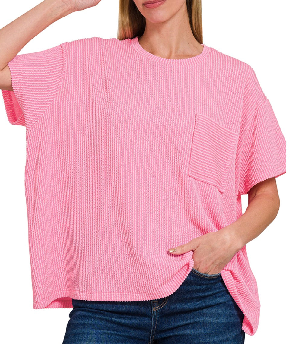 Ribbed Oversized Top With Pocket