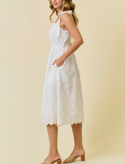 Sammie Scalloped Tie Shoulder Midi Dress
