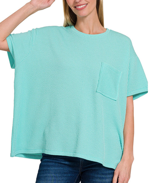 Ribbed Oversized Top With Pocket