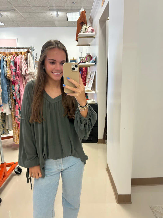 Hunter Green Babydoll Top