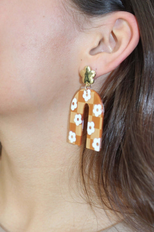 Flower Horseshoe Earrings - Orange