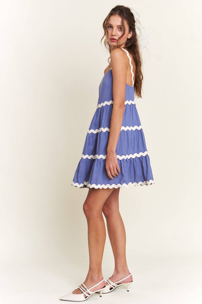 Blue Contrast Mini Dress
