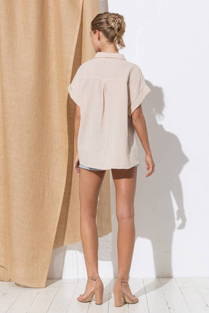 Beige Sky Dot Button-Up