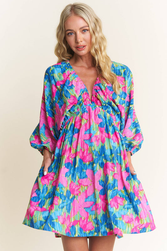 Blue Blossom Breeze Mini-Dress