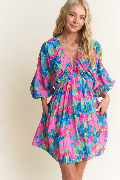 Blue Blossom Breeze Mini-Dress