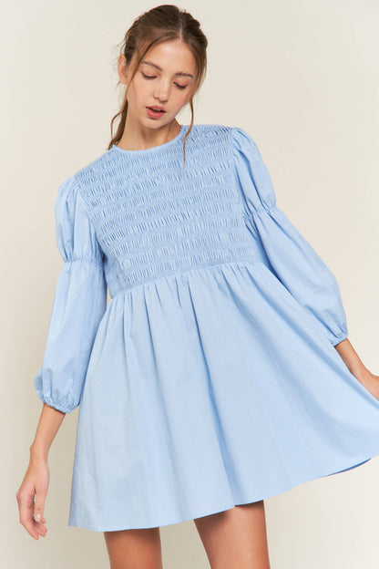 Blue Dakota Smocked Mini Dress