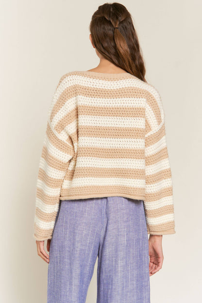 Beige Striped Knit Sweater