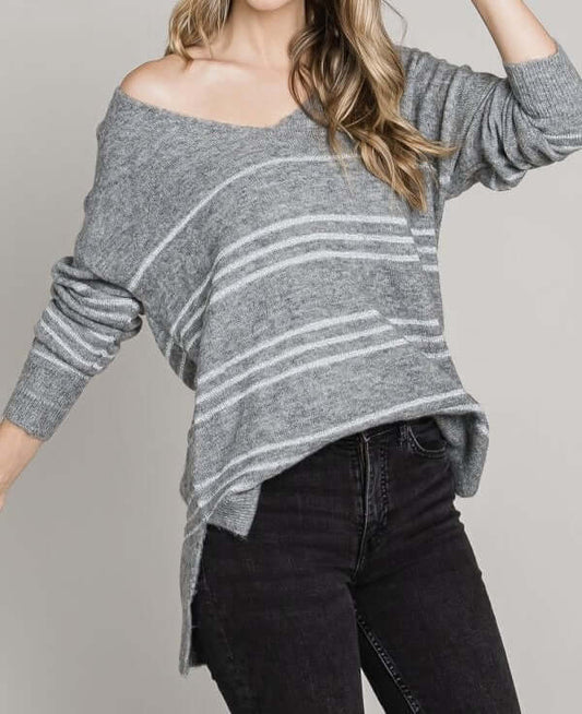 Lurex Striped Cozy Sweater - Heather