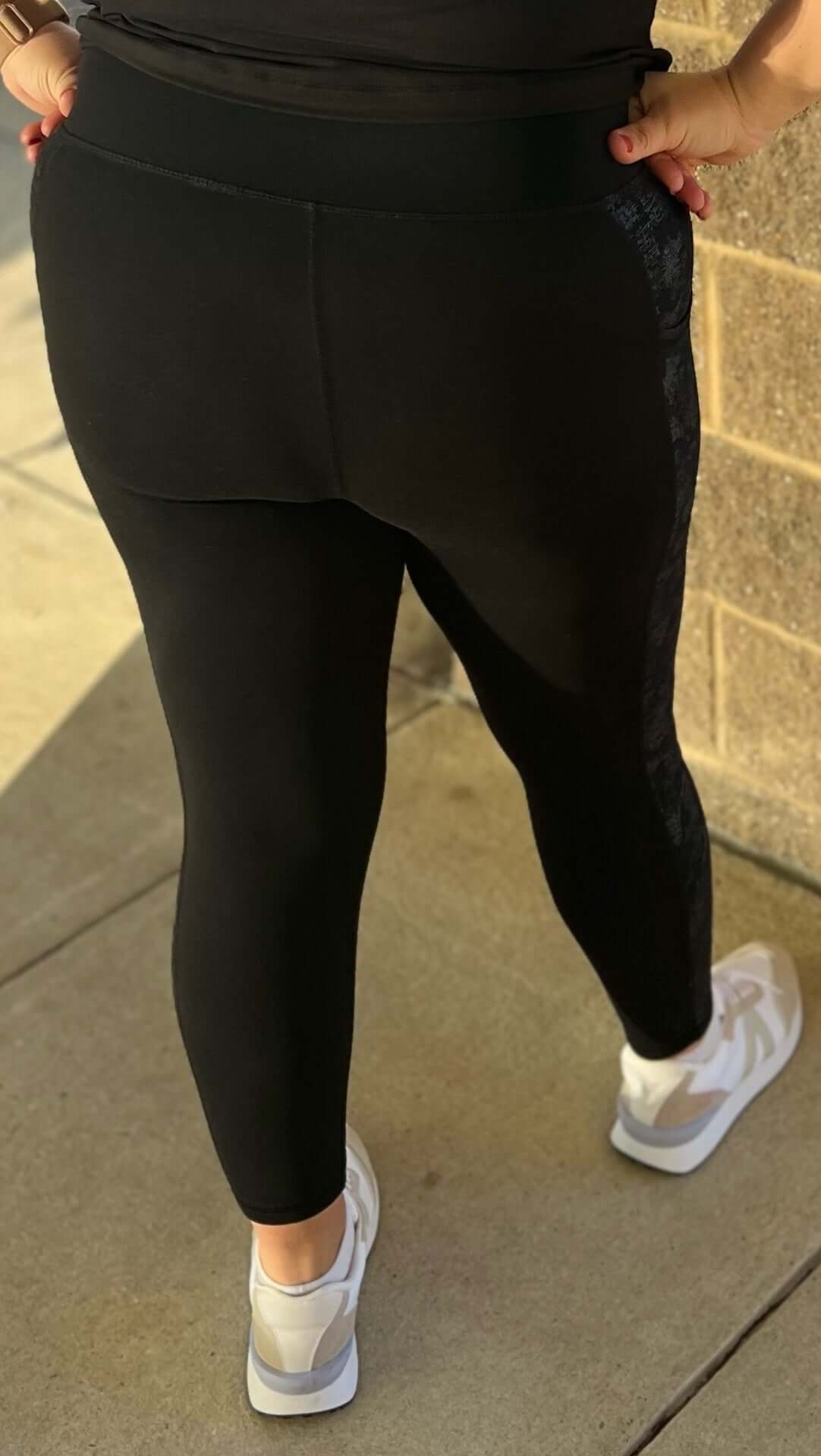 Metallic Side Striped High-Waist Leggings
